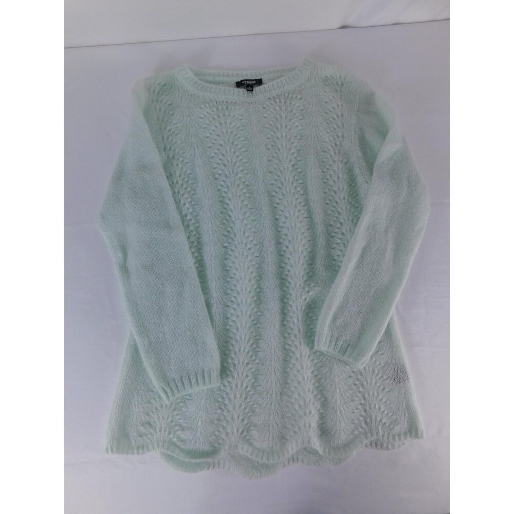Premise Studio Sweater Womens Medium Green Open Knit Mohair Pullover Long Sleeve